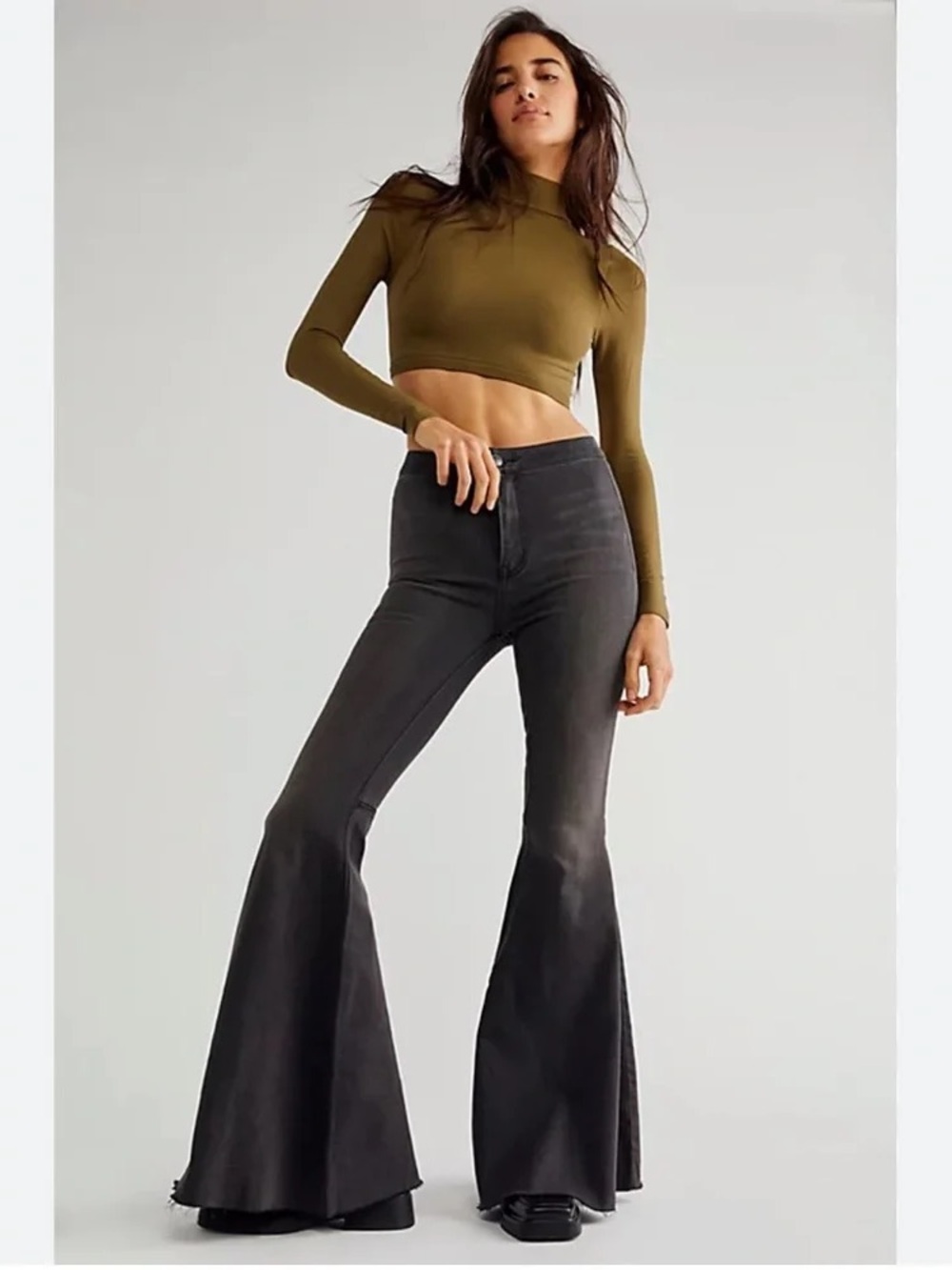 Free People We The Free "Just Float On" Flare Jeans Smokestack Gray 30